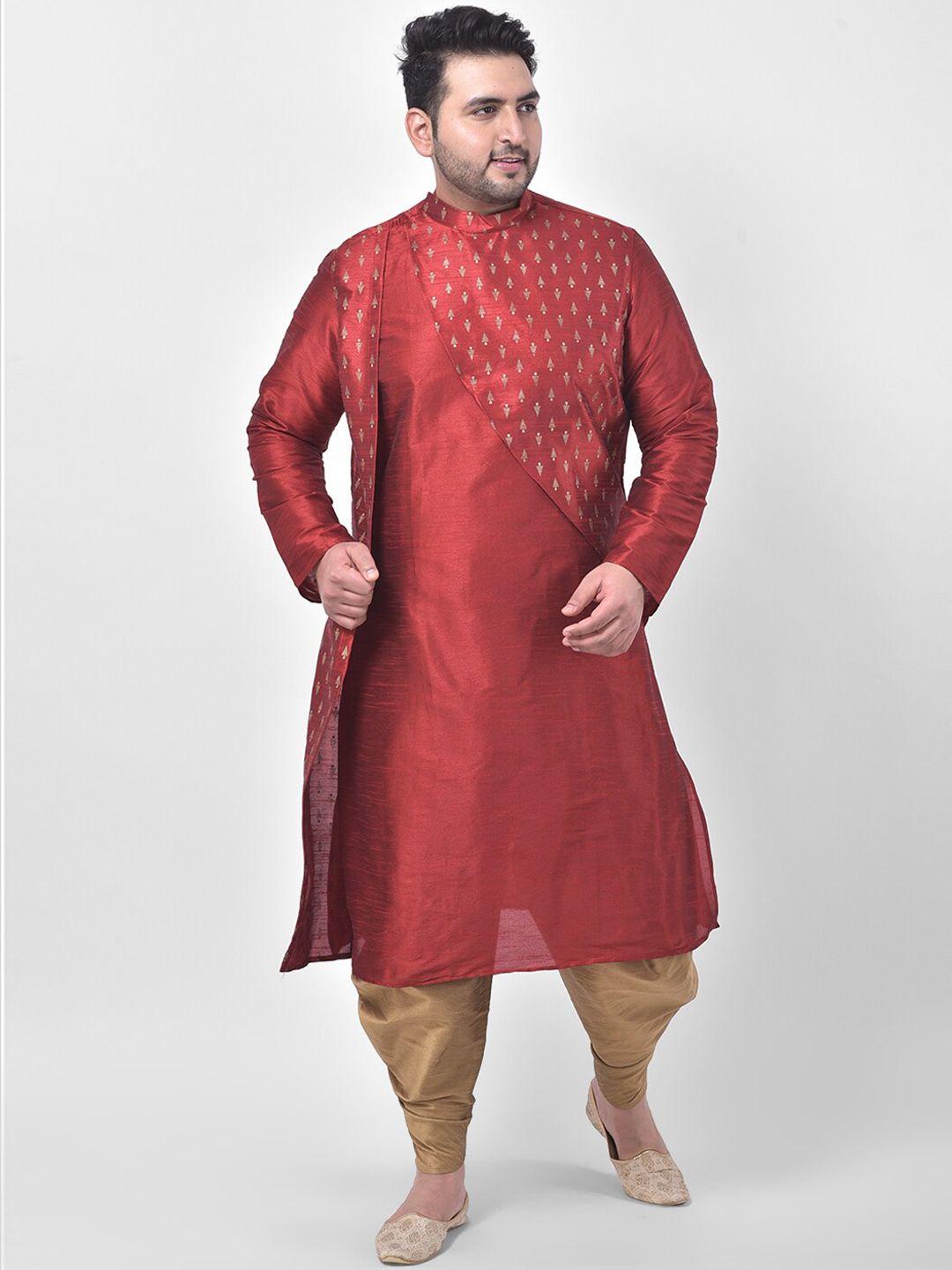 deyann plus men red & gold-toned printed kurta with dhoti pants