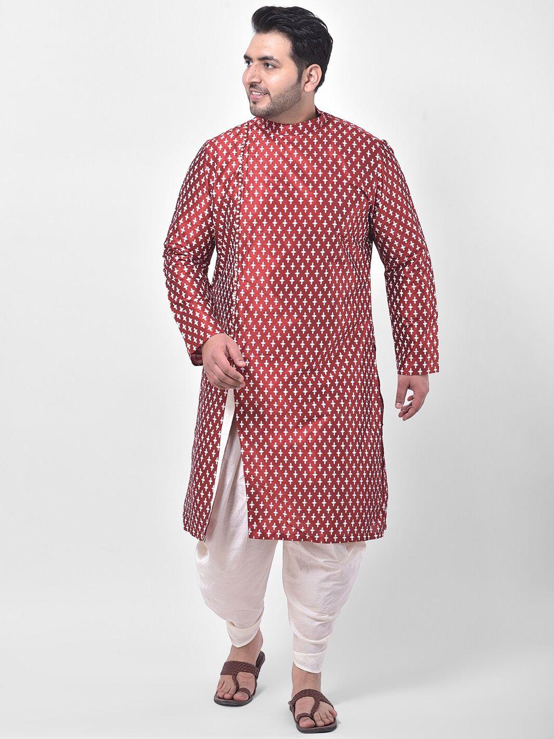 deyann plus men red & white geometric printed kurta