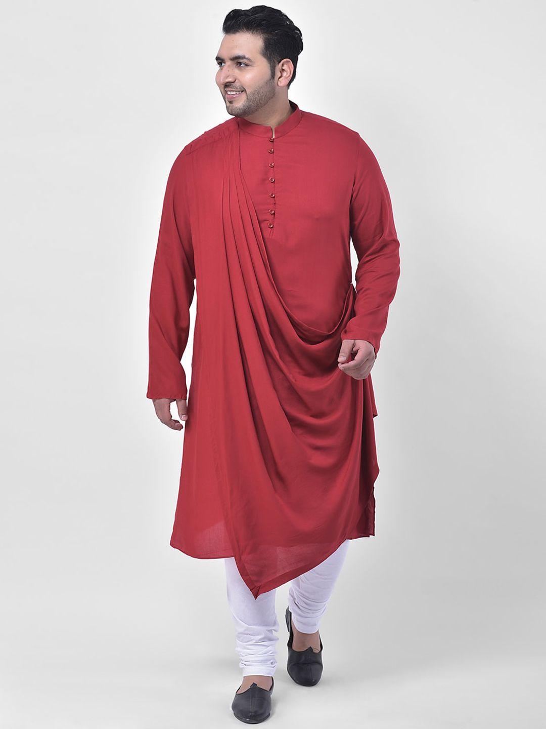 deyann plus men red & white pleated kurta with churidar
