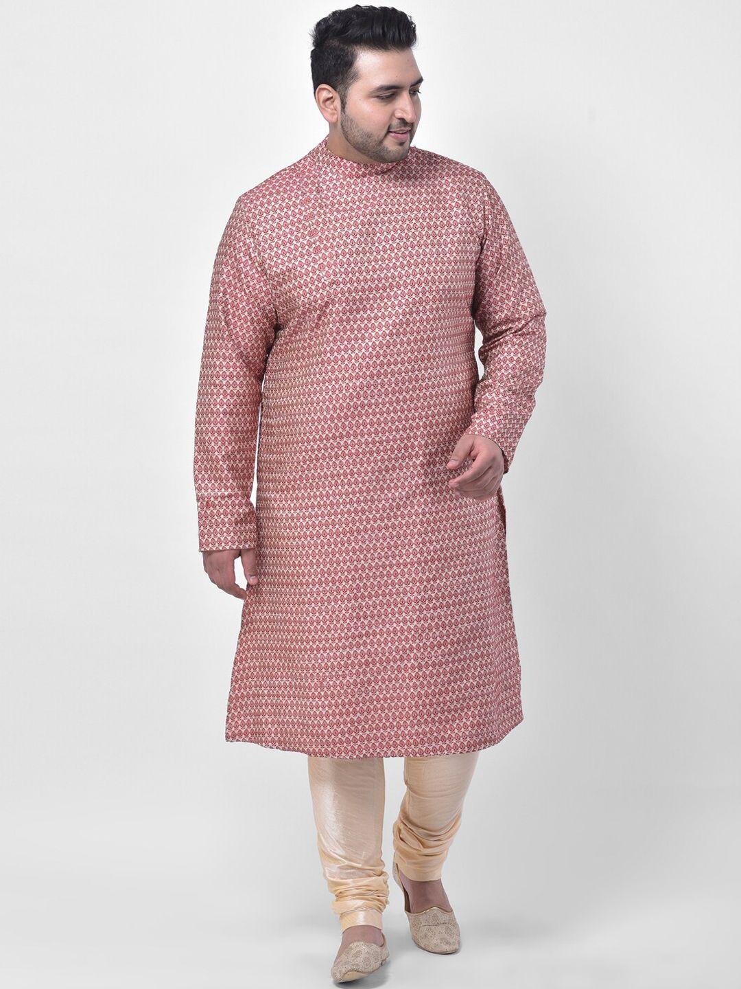 deyann plus men red jacquard silk woven kurta