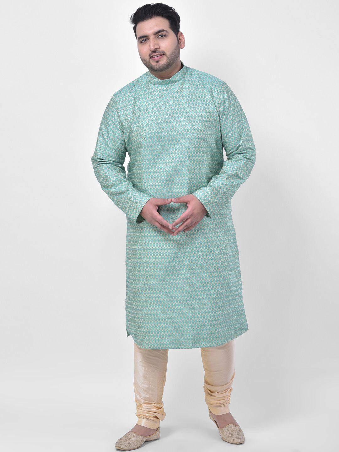 deyann plus men sea green ethnic motifs kurta with churidar