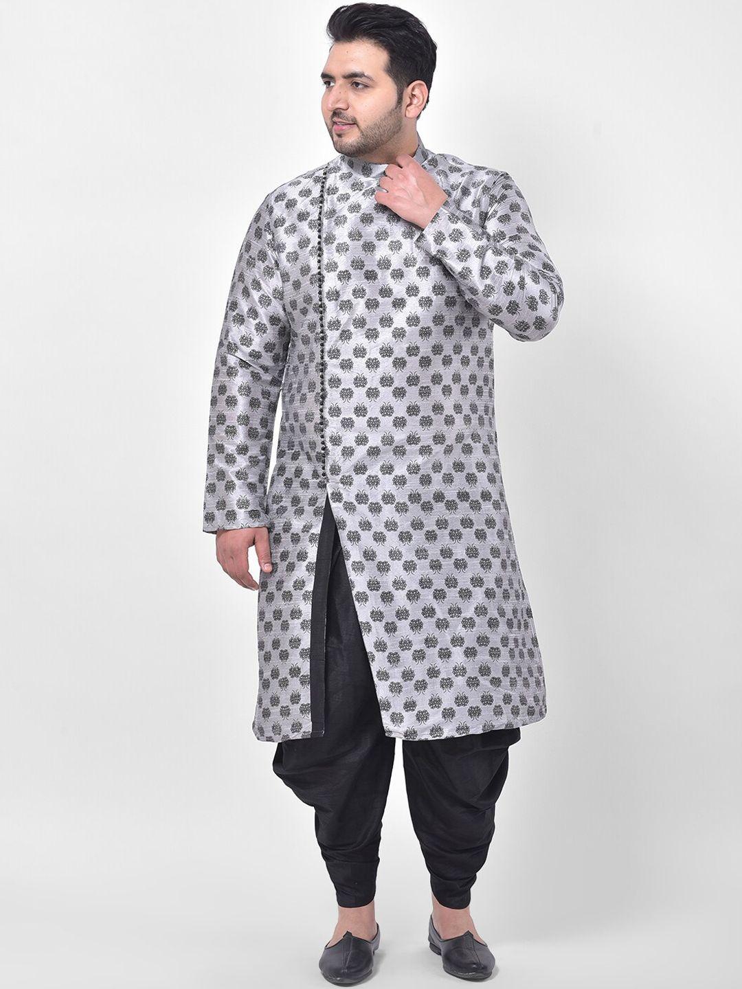 deyann plus men silver-toned printed straight kurta