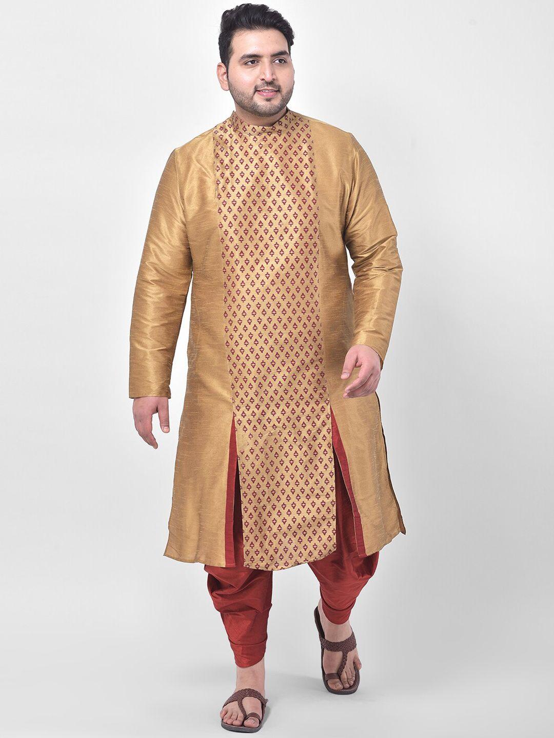 deyann plus men taupe & maroon ethnic motifs printed kurta