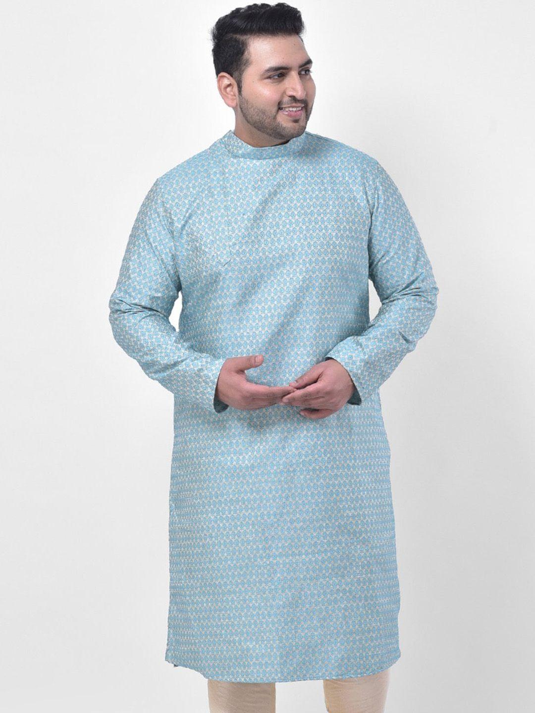 deyann plus plus size men blue ethnic motifs chikankari jacquard kurta