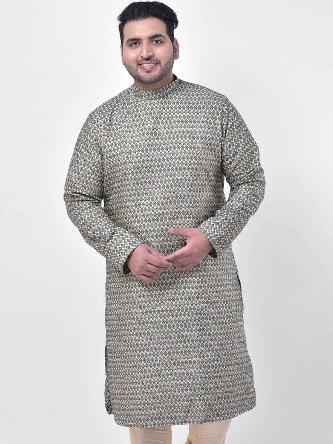 deyann plus plus size men green floral jacquard kurta