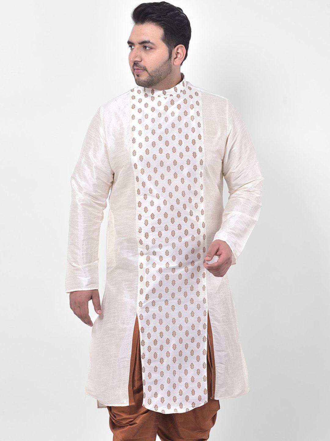 deyann plus plus size men off white ethnic motif printed dupion silk kurta