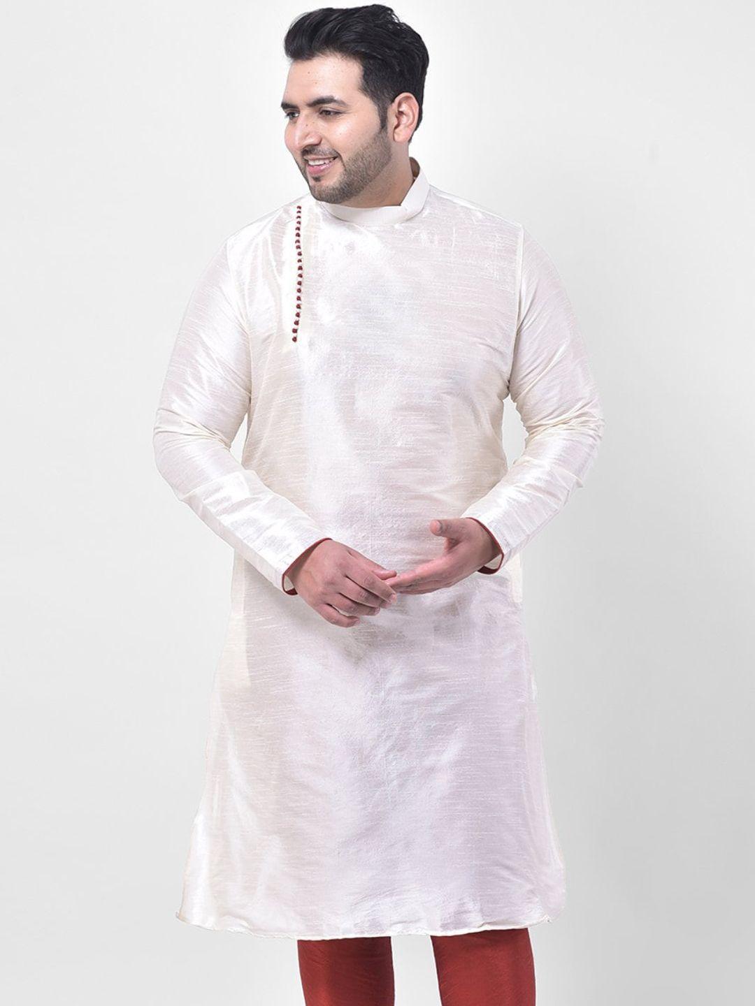 deyann plus plus size men off white solid dupion silk kurta