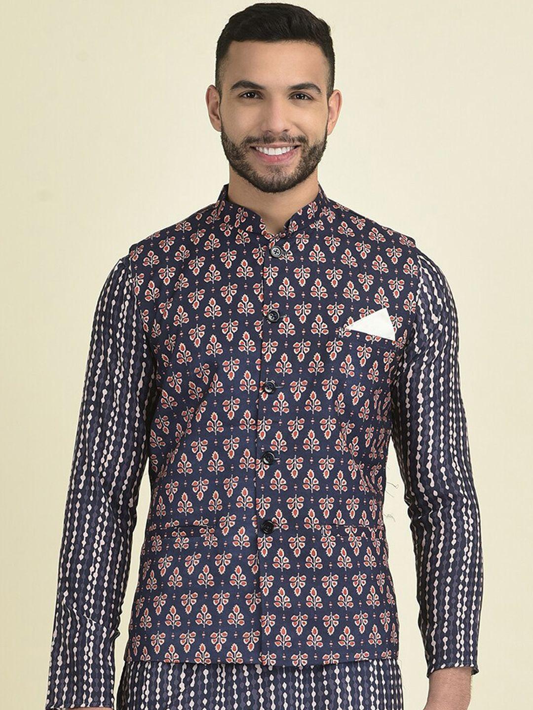 deyann printed pure cotton mandarin collar ethnic nehru jacket