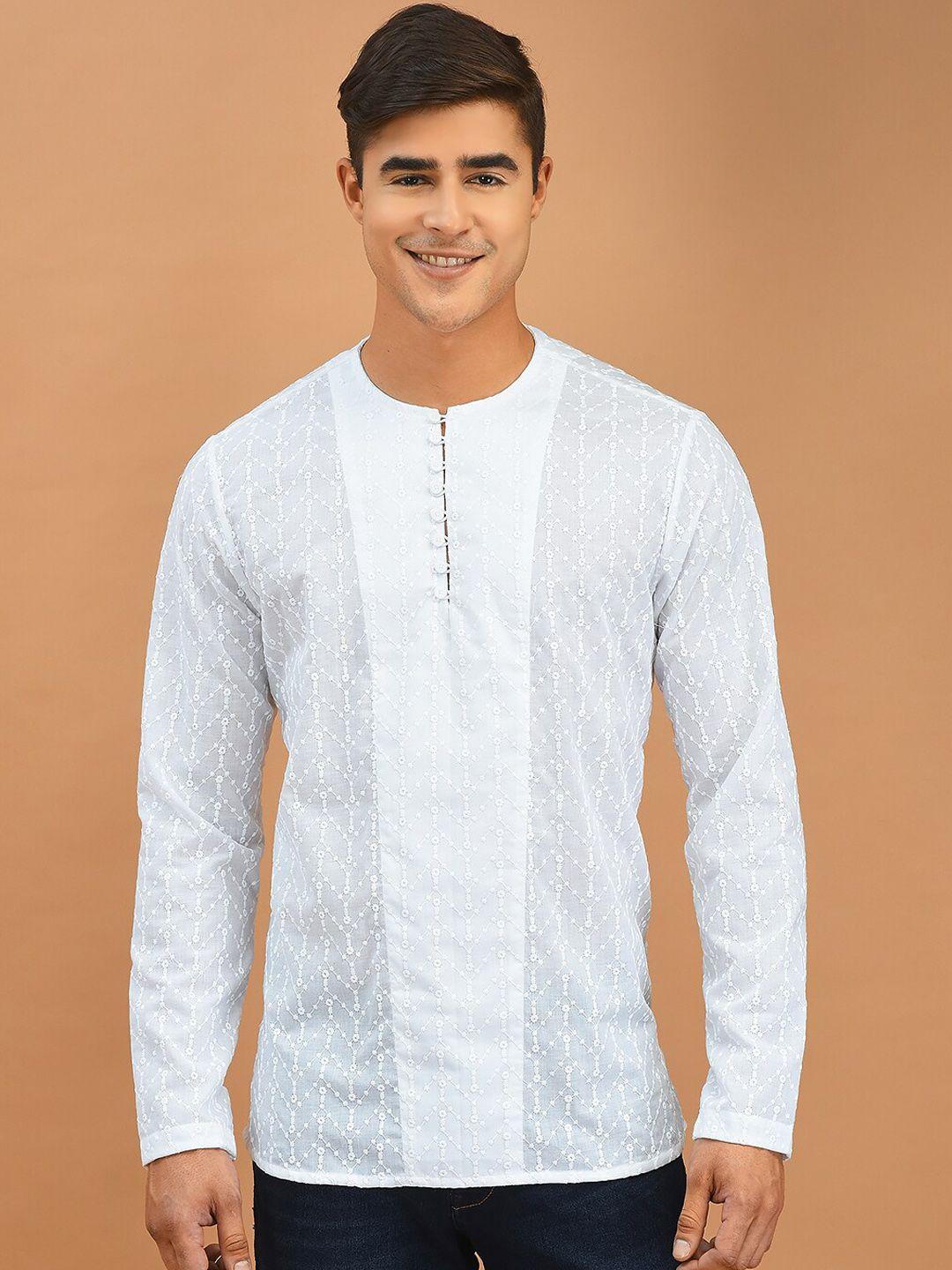 deyann round neck ethnic motifs embroidered cotton short kurta