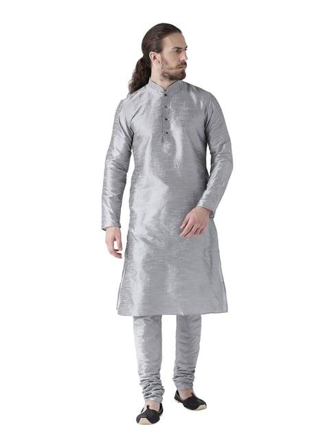 deyann silver silk regular fit kurta