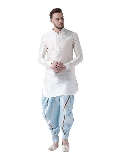 deyann white & blue full sleeves kurta set