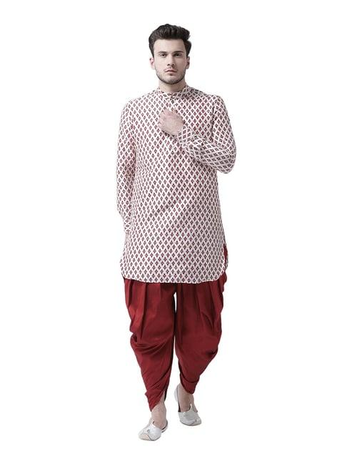 deyann white & red full sleeves silk kurta set