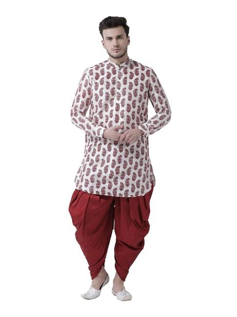 deyann white & red printed full sleeves kurta set