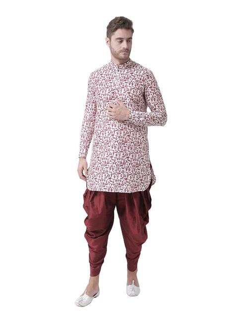 deyann white & red printed mandarin collar kurta set