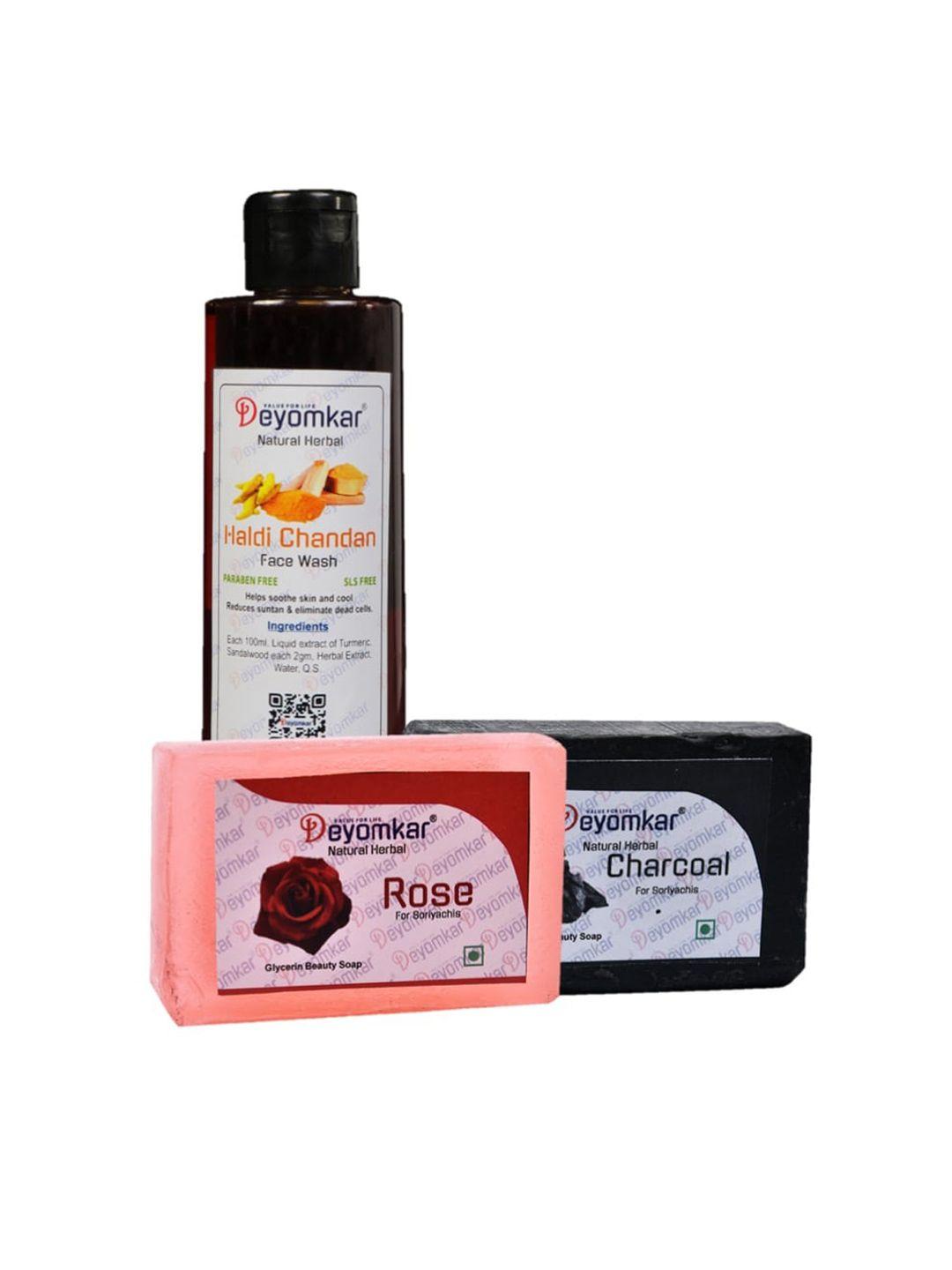 deyomkar herbal haldi chandan face wash with rose soap and charcoal  soap combo