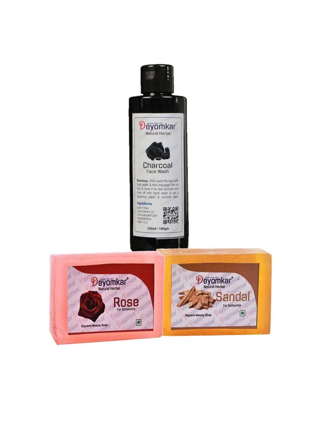 deyomkar herbal charcoal facewash with sandalwood soap and rose soap combo