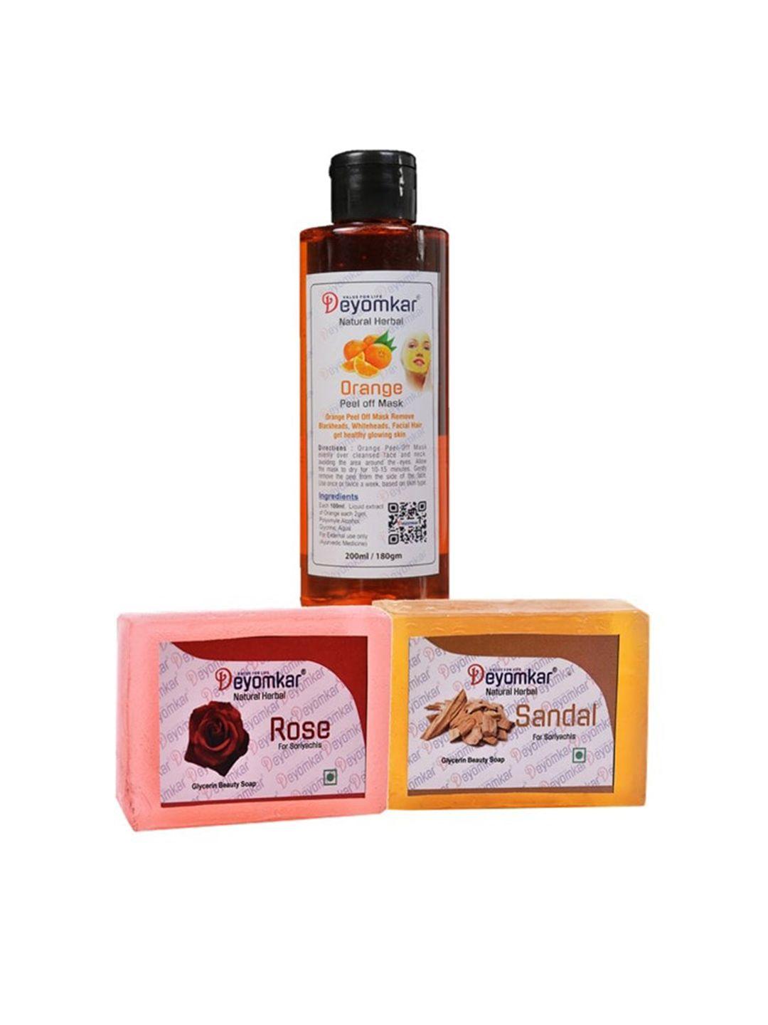 deyomkar herbal orange peel of mask with sandalwood soap and rose soap combo