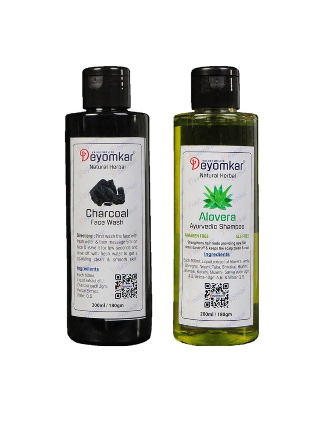 deyomkar natural herbal alovera shampoo and charcol face wash combo 200ml each