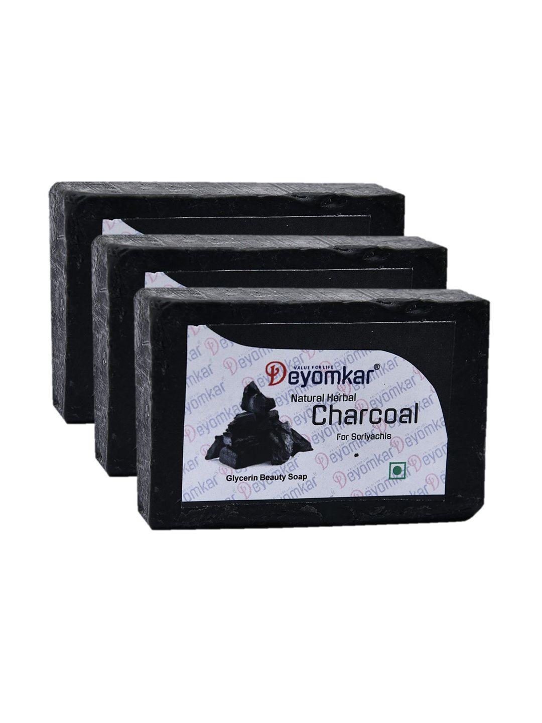 deyomkar set of 3 black natural herbal charcoal glycerin soap 360 gm