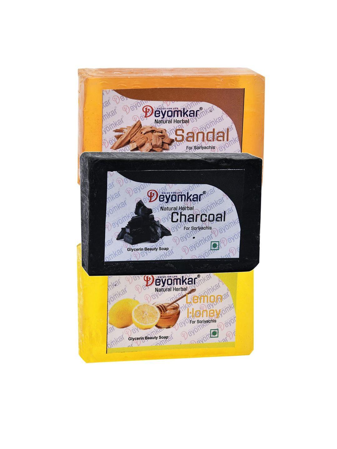 deyomkar set of 3 herbal soaps; charcoal, sandal & lemon honey