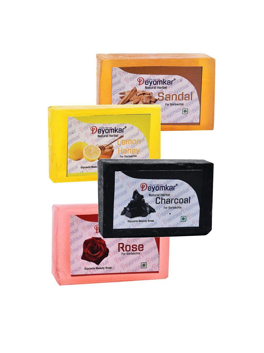 deyomkar set of 4 herbal glycerin soap charcoal - lemon honey - rose & sandalwood soap