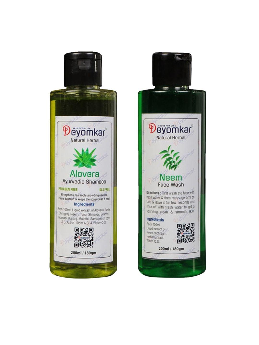 deyomkar unisex natural herbal aloe vera  shampoo and neem face wash 200 ml