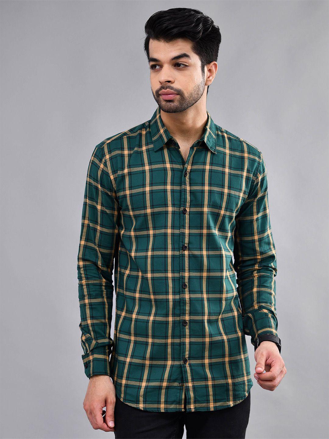 dezano men green modern tartan checks opaque checked casual shirt