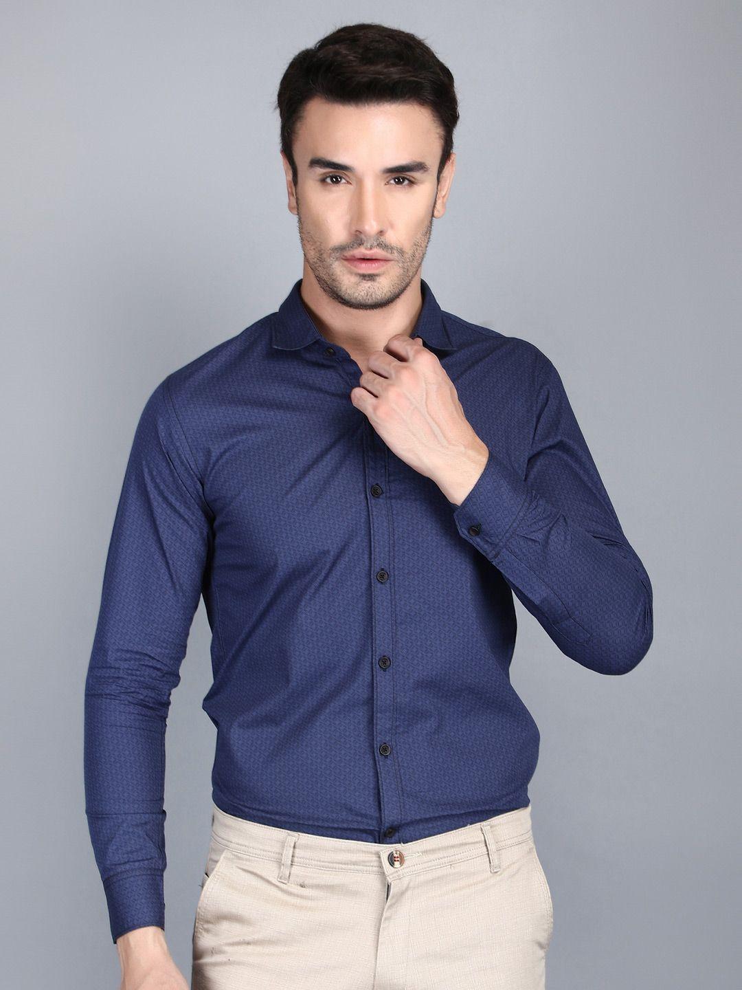 dezano men navy blue modern opaque printed casual shirt