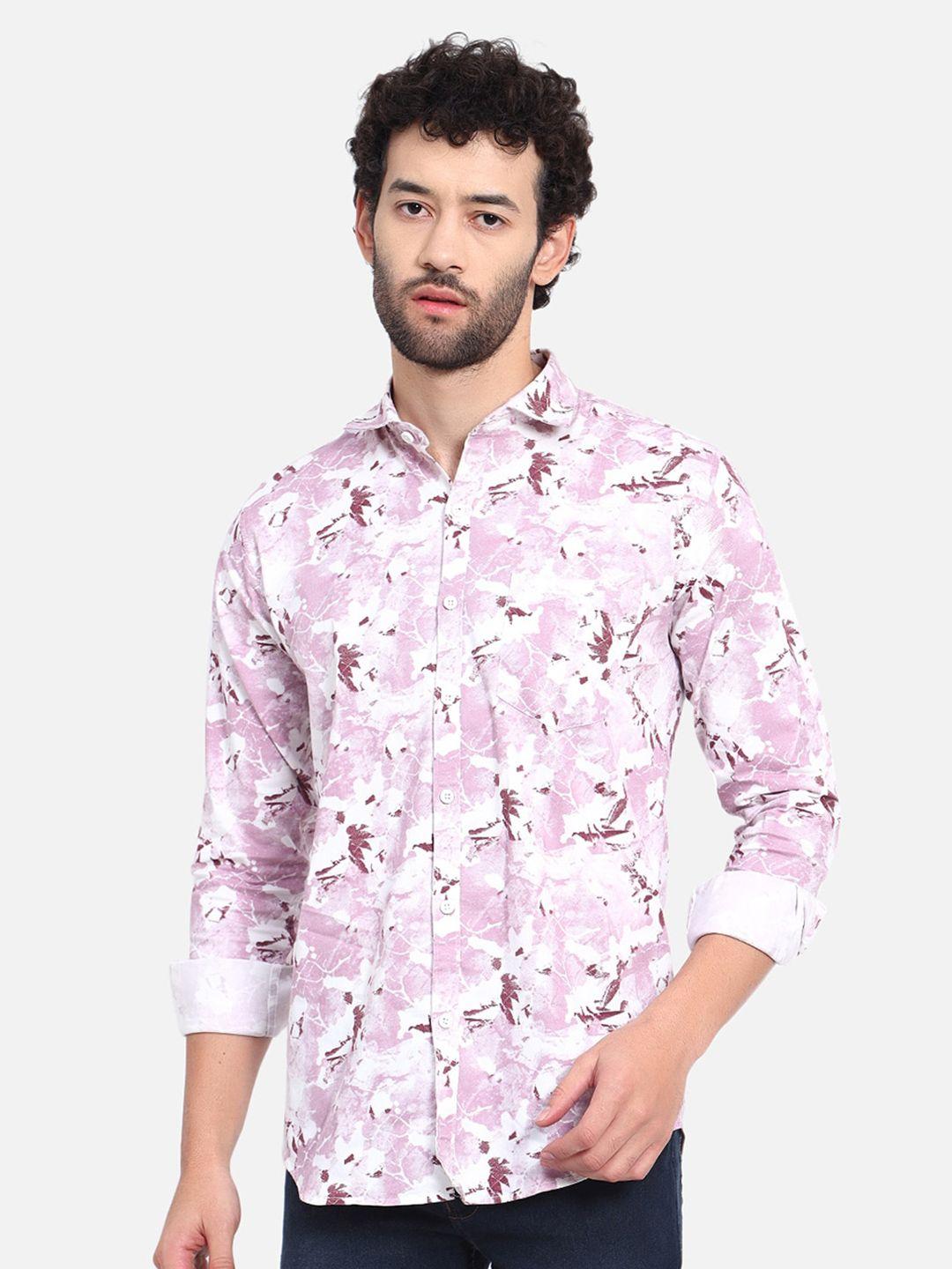 dezano men pink modern floral opaque printed casual shirt