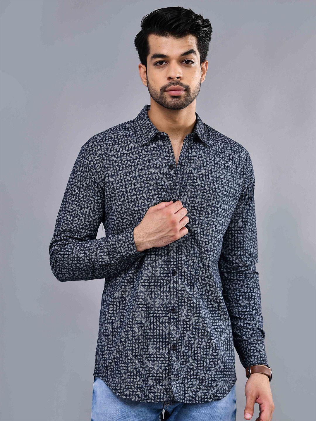 dezano modern regular fit geometric printed spread collar casual shirt
