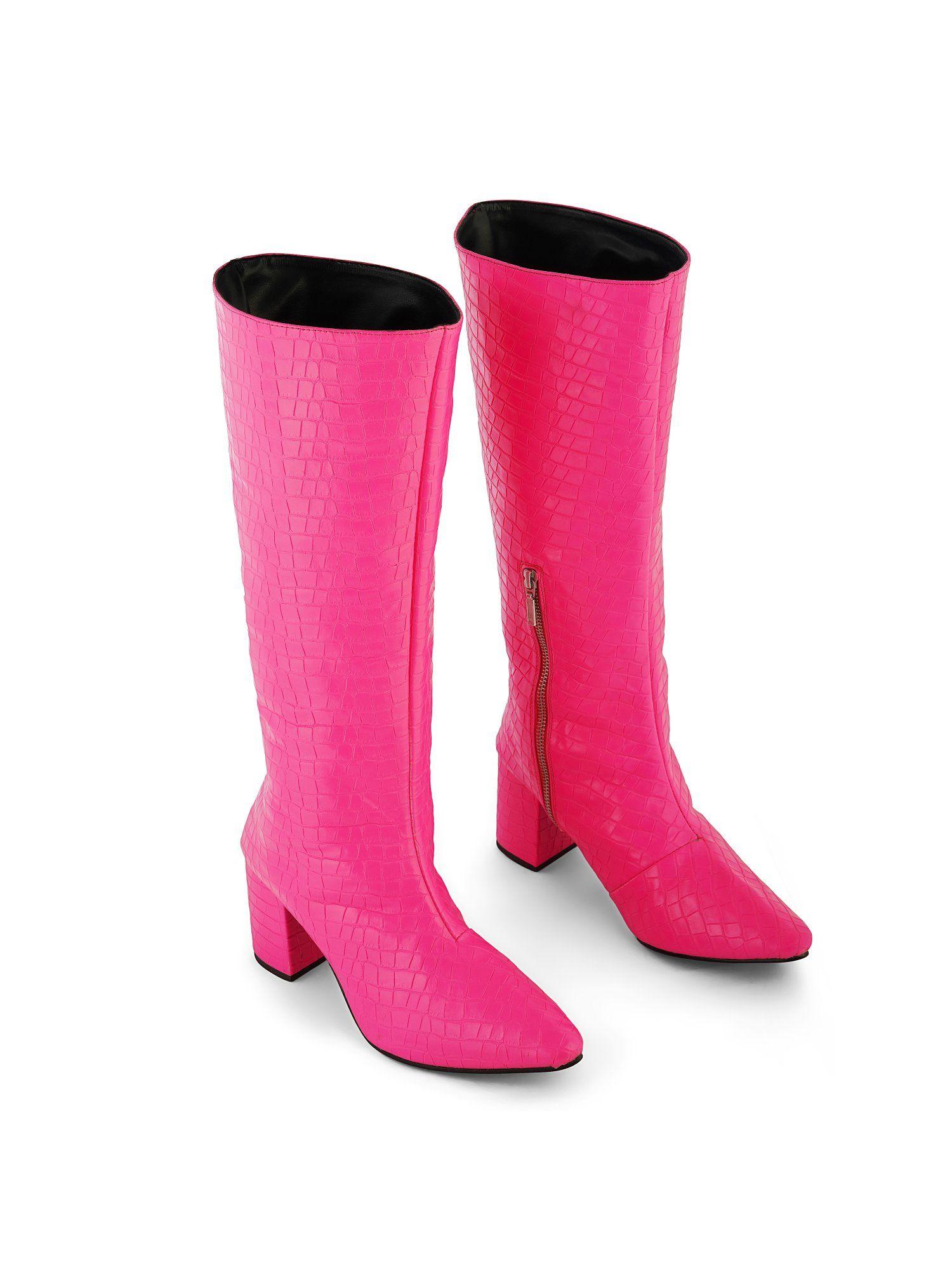 dezire rosé-textured pink croc knee high boots