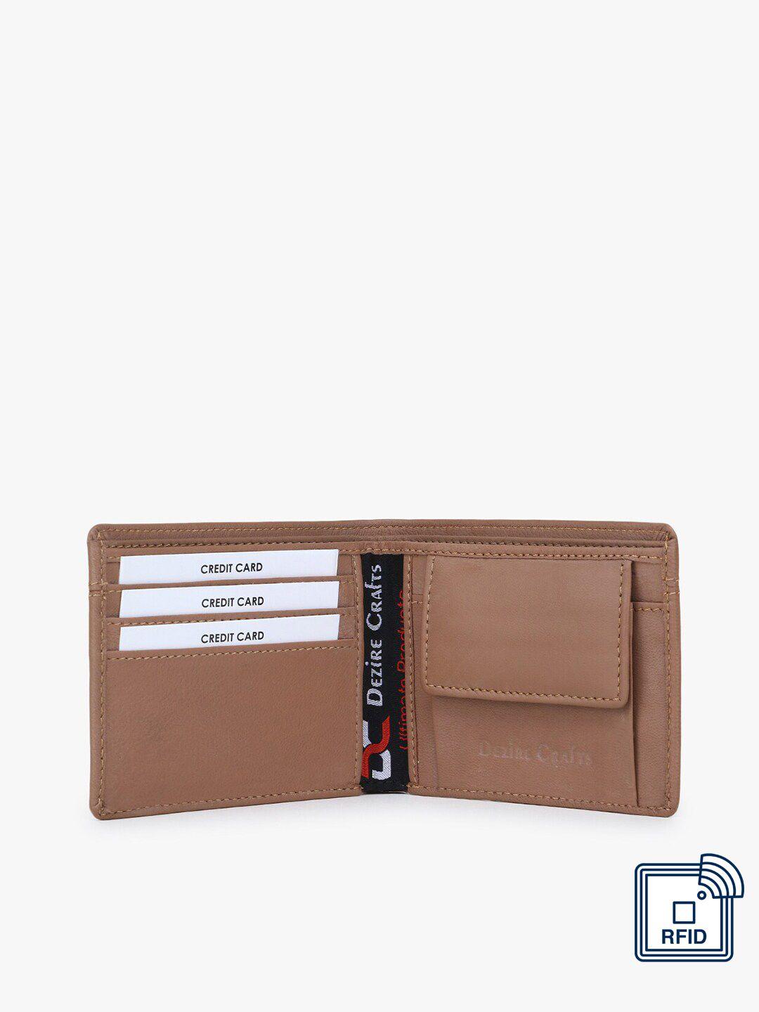 dezire crafts men beige solid rfid two fold leather wallet