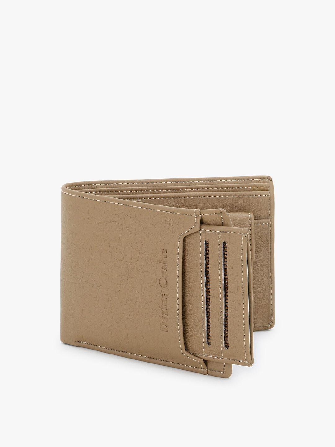 dezire crafts men beige textured bi-fold two fold wallet
