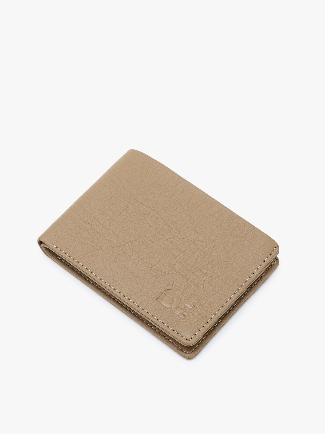 dezire crafts men beige textured zip detail two fold pu wallet