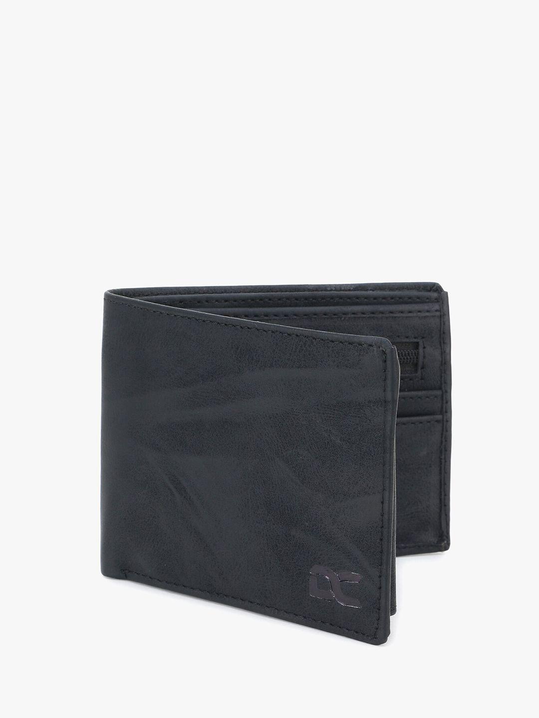dezire crafts men black textured zip detail pu two fold wallet