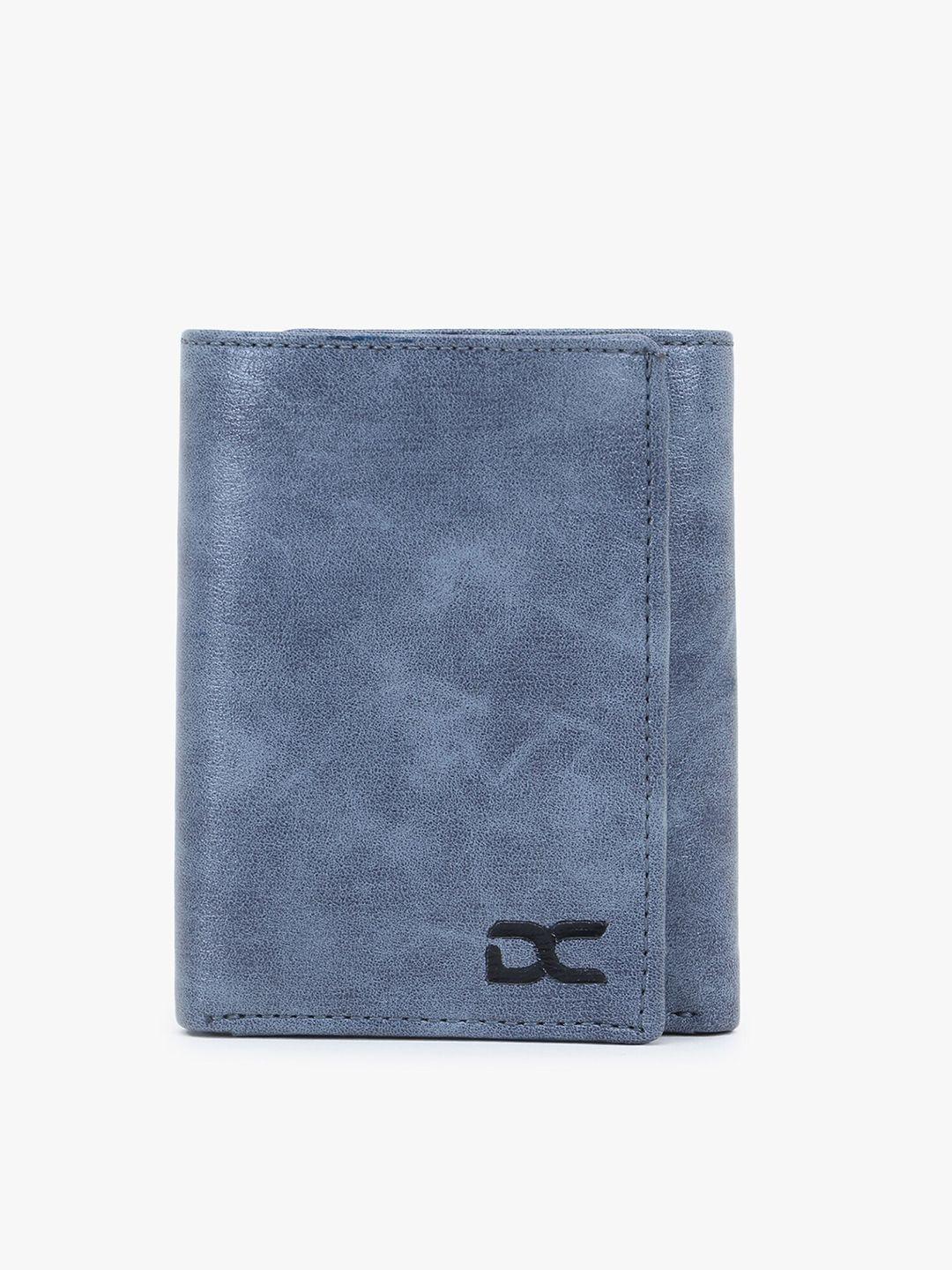 dezire crafts men blue textured tri-fold three fold wallet