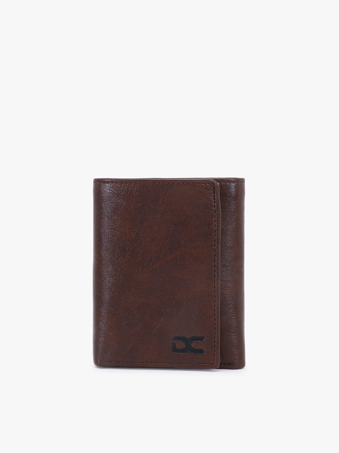 dezire crafts men brown pu leather three fold wallet