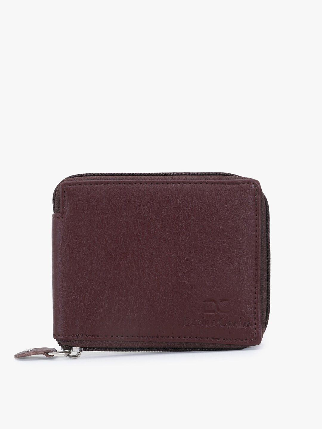 dezire crafts men brown textured zip around detail pu wallet