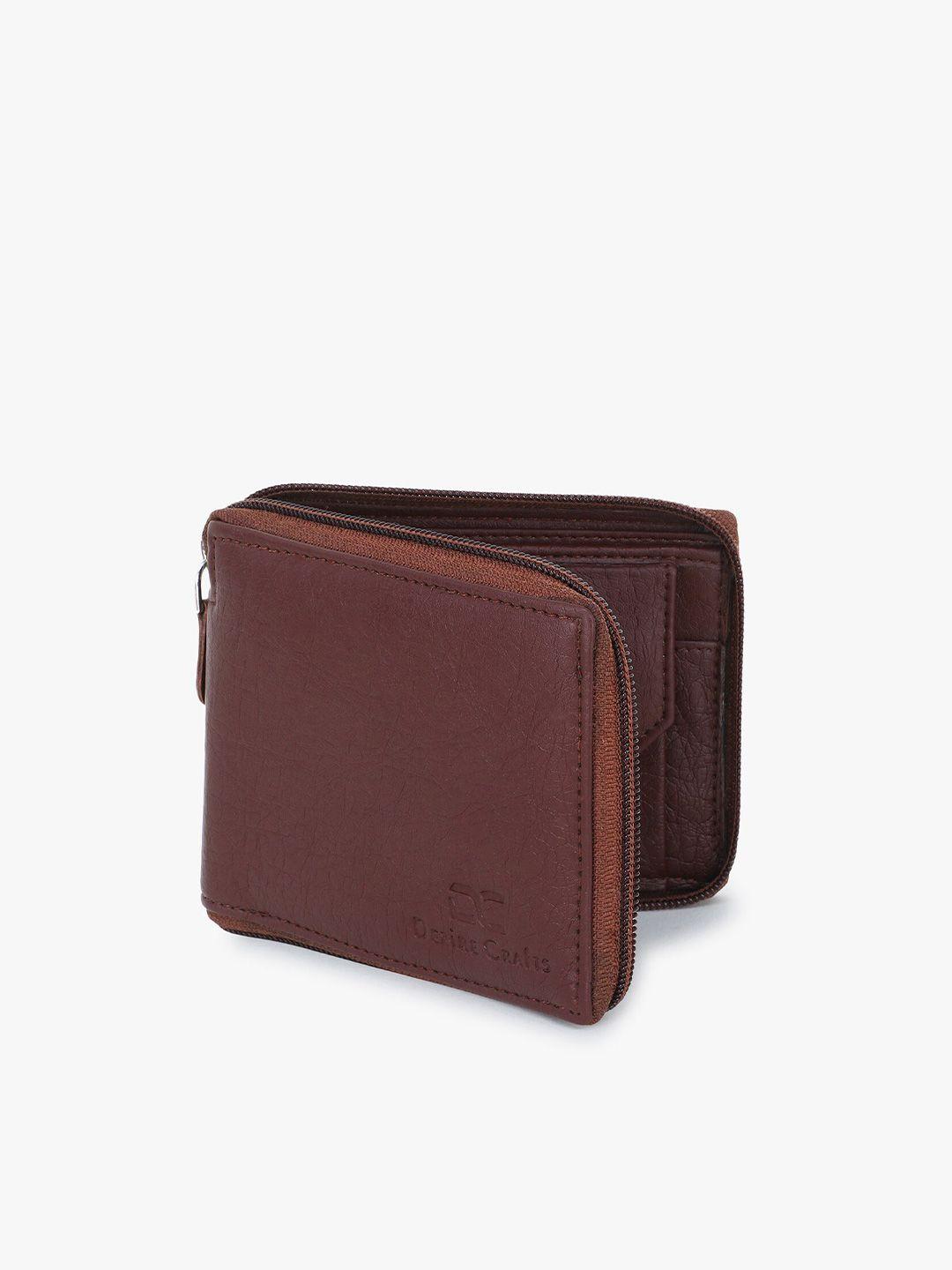 dezire crafts men brown textured zip around wallet