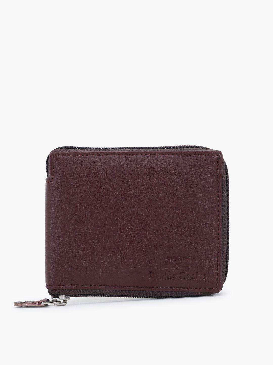 dezire crafts men brown textured zip detail pu zip around wallet