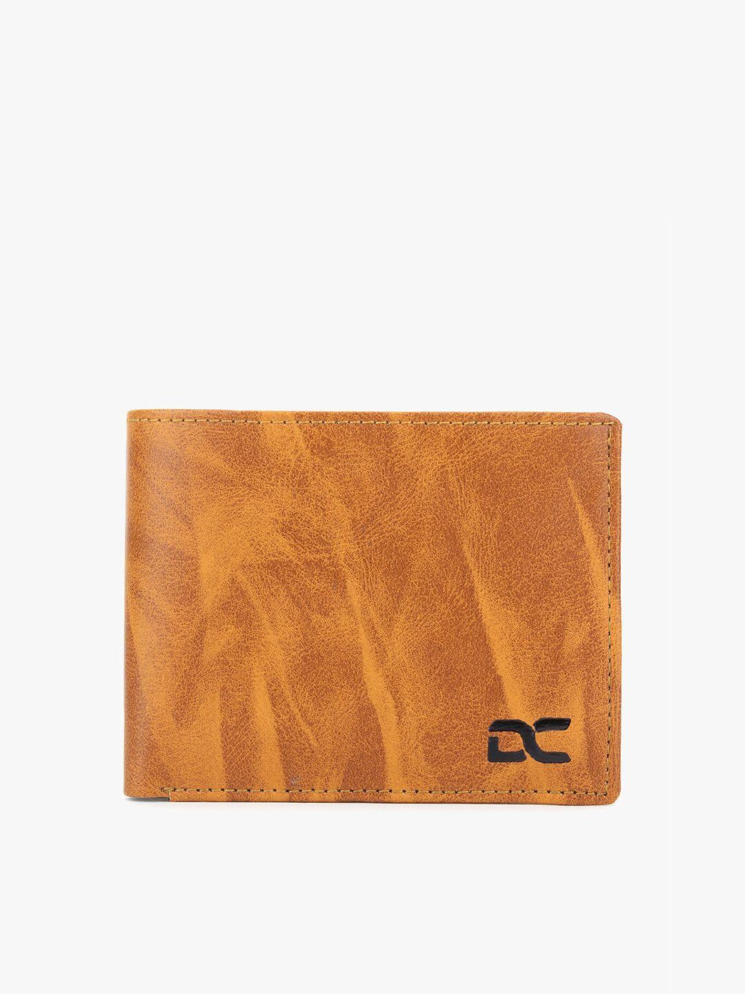 dezire crafts men solid tan textured two fold pu leather wallet