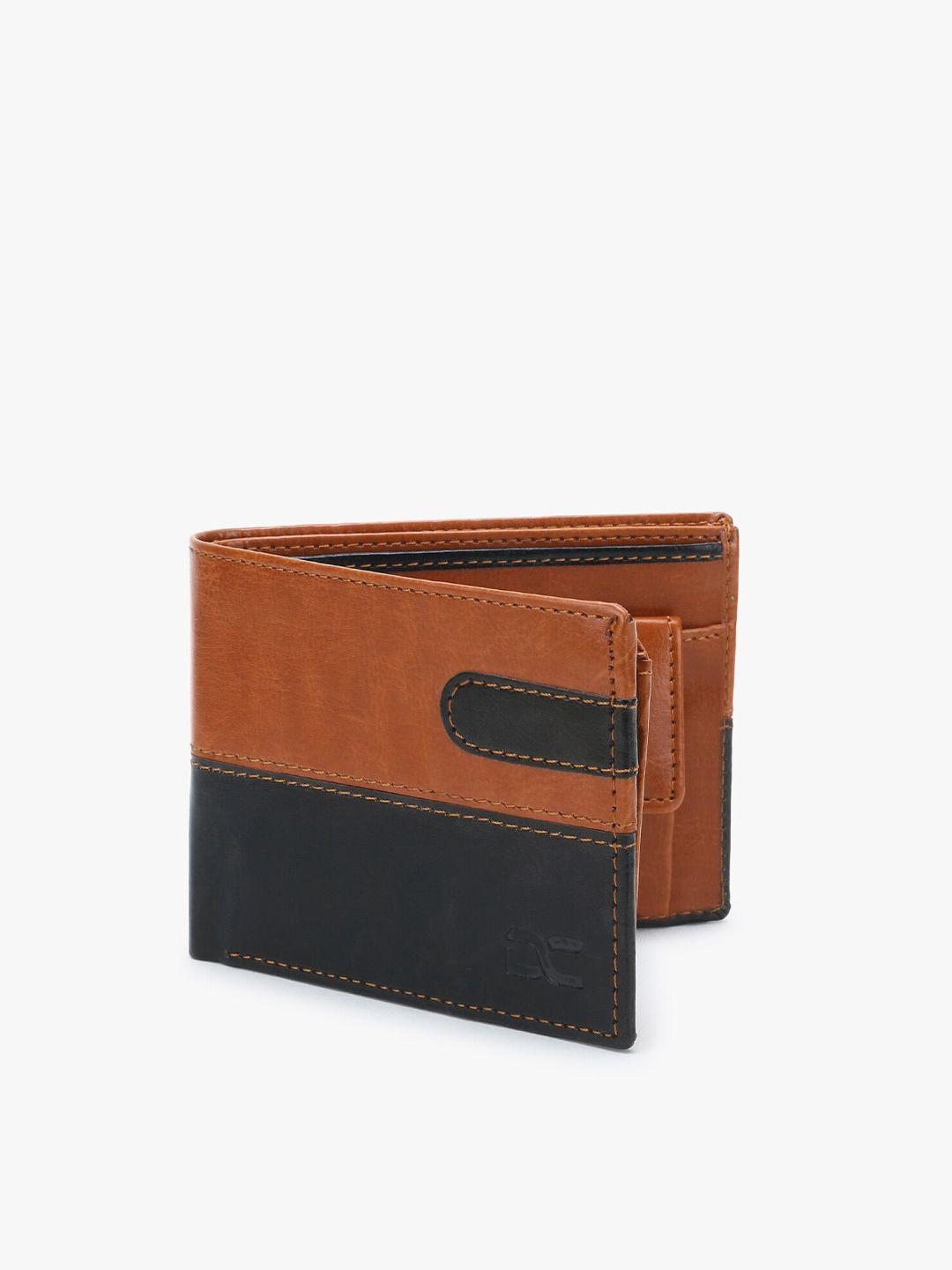 dezire crafts men tan brown & black textured bi-fold two fold wallet