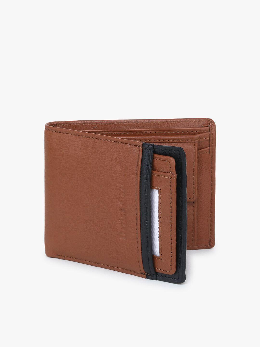 dezire crafts men tan brown solid textured two fold leather wallet