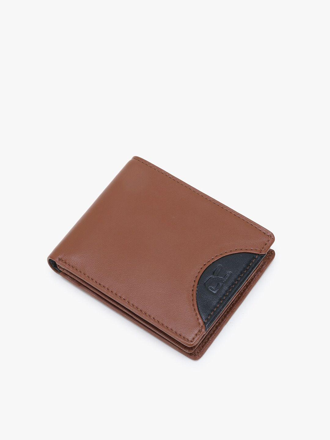 dezire crafts men tan brown textured bi-fold leather two fold wallet