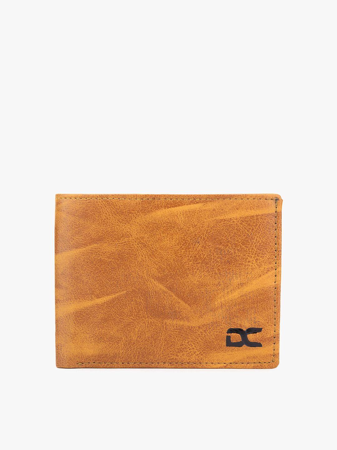 dezire crafts men tan textured zip detail pu two fold wallet