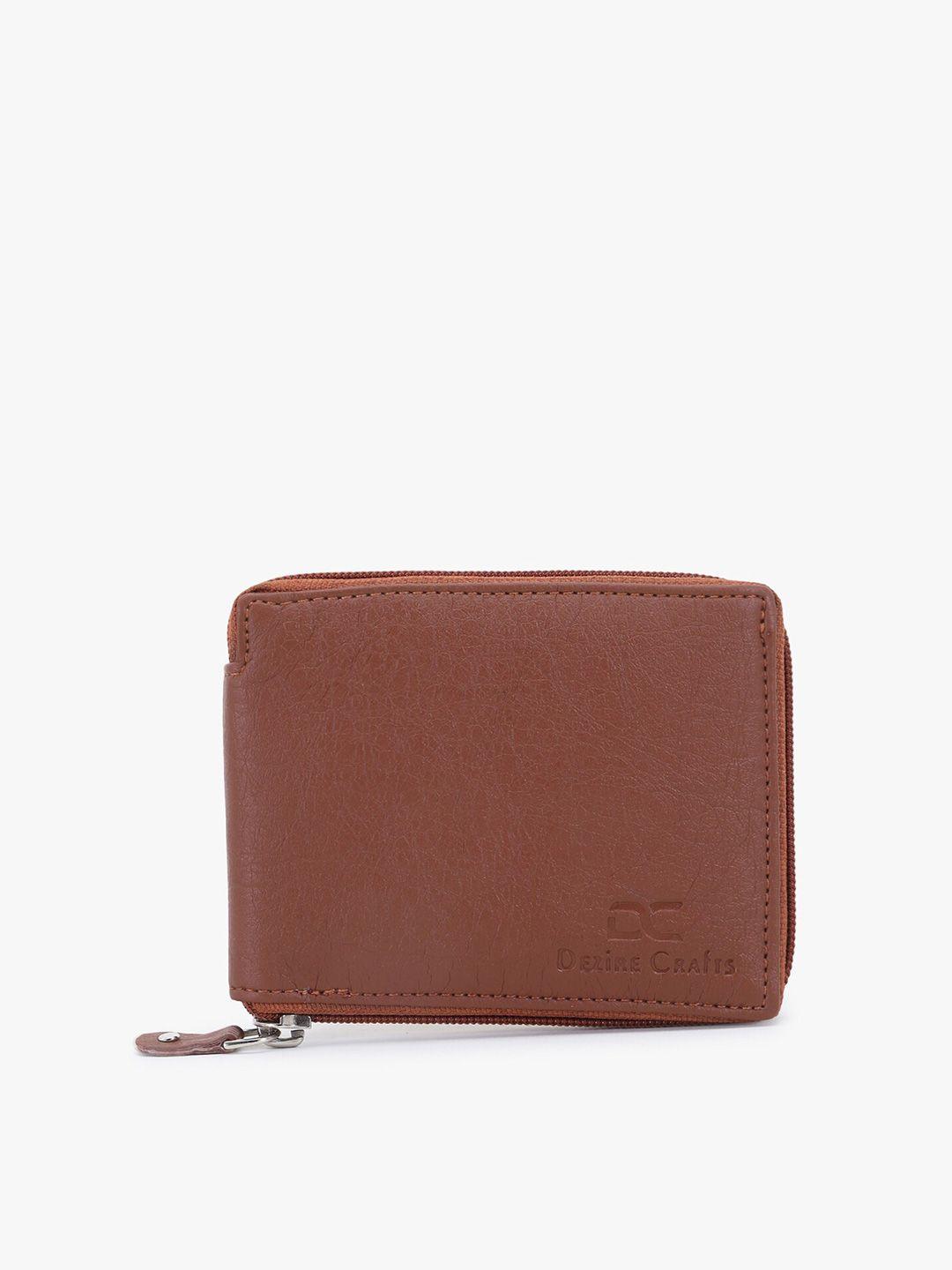 dezire crafts men tan zip detail pu zip around wallet
