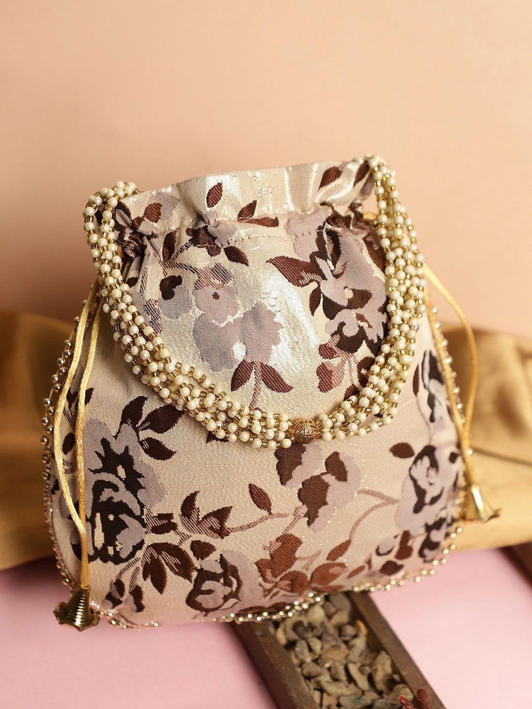 dhrohar beige ethnic motifs embellished handheld bag