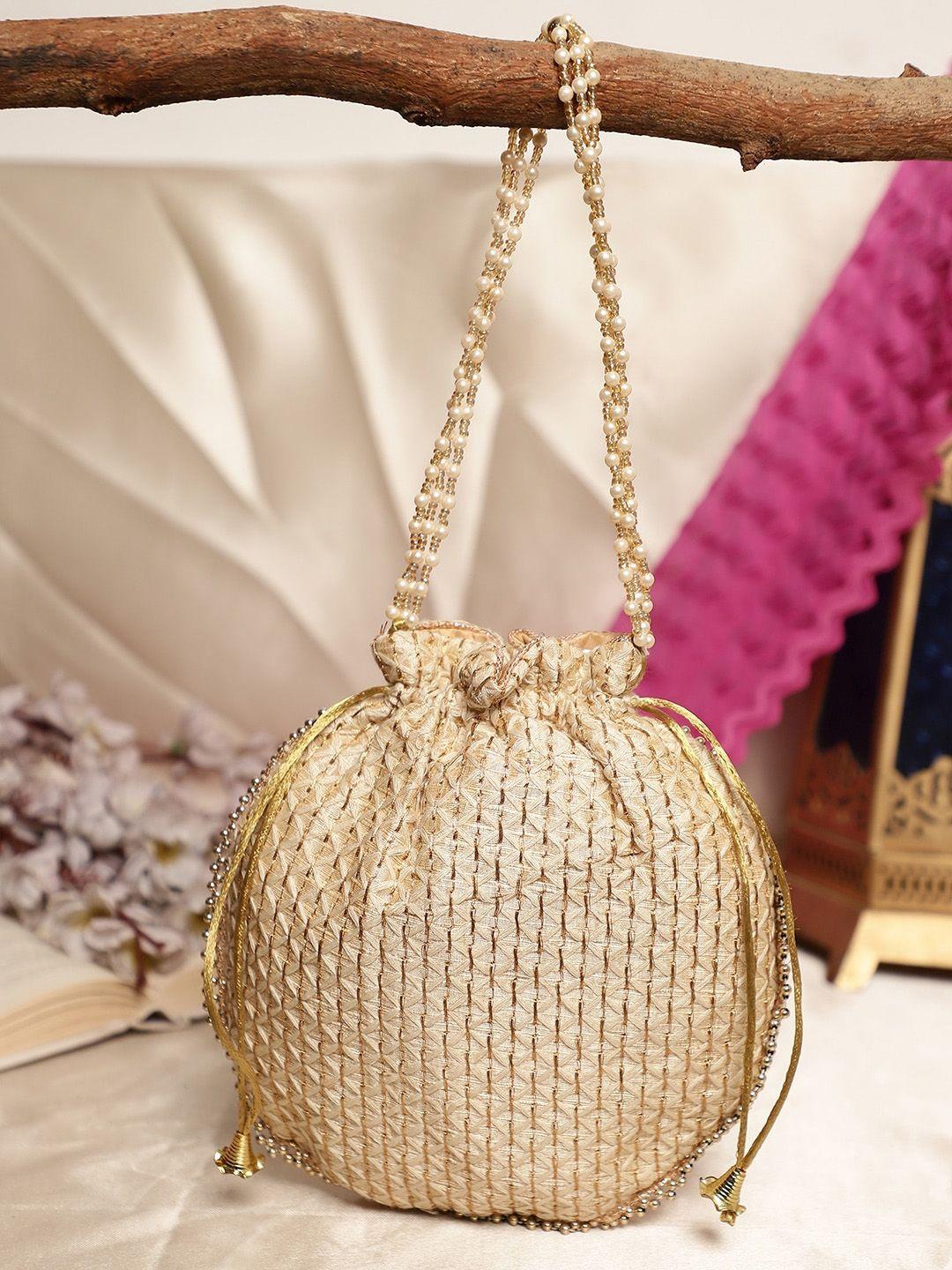 dhrohar gold-toned ethnic motifs embellished handheld bag