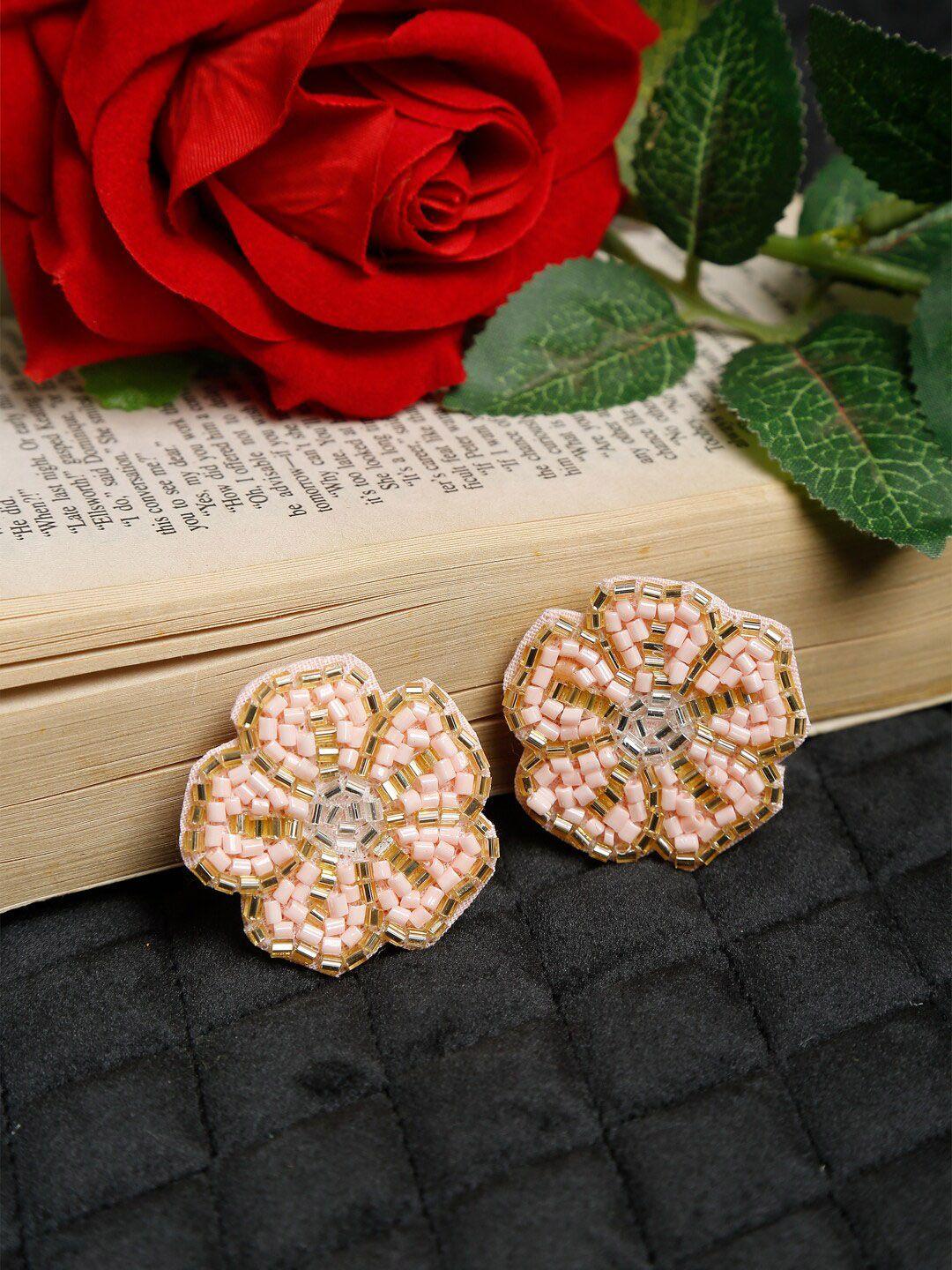 dhrohar pink floral studs earrings