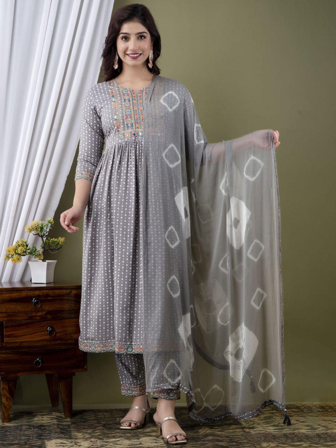 dhroov tara floral printed regular kurta with trousers & dupatta